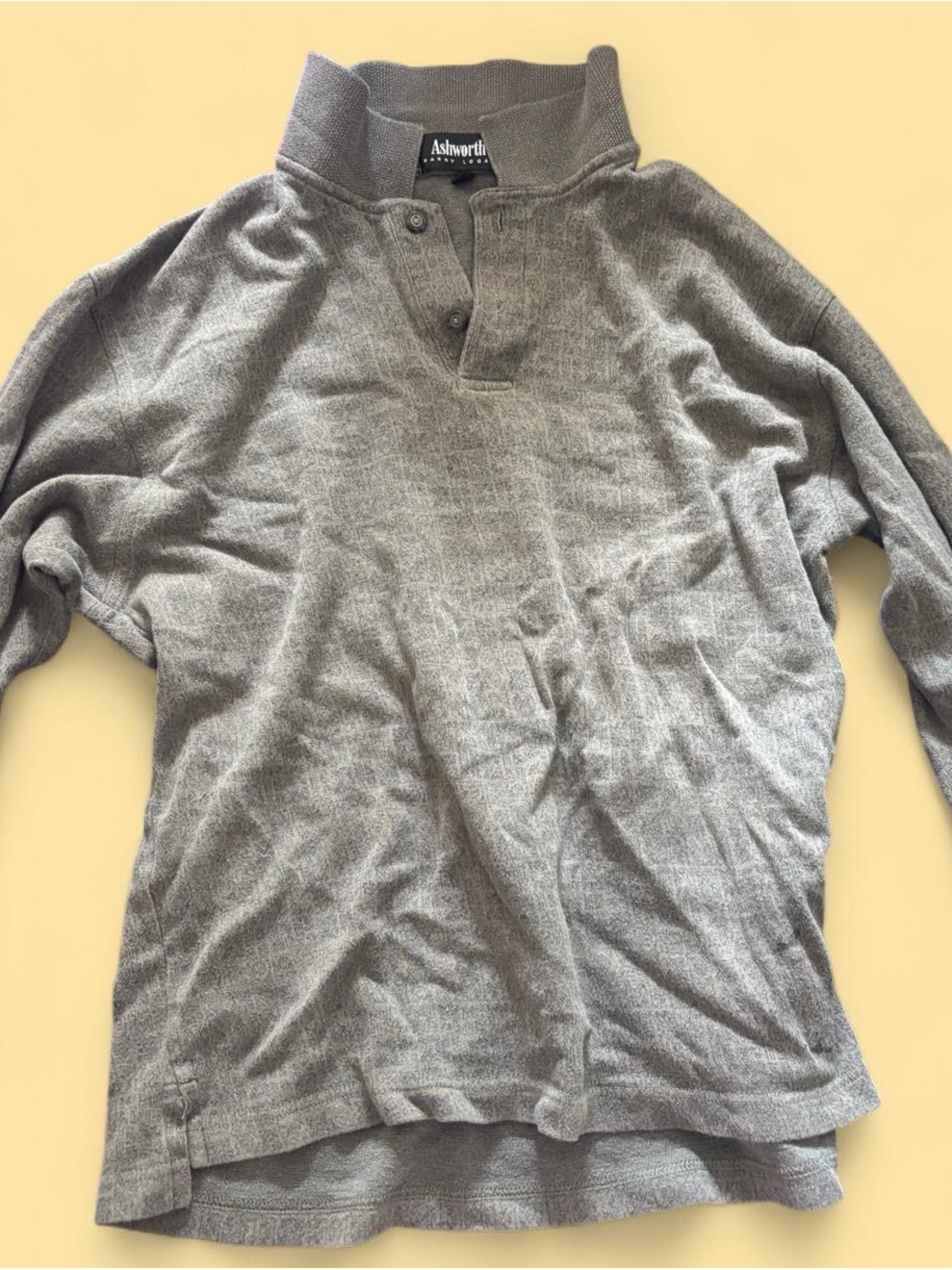 Ashworth Men's Light Gray Button-Neck Crewneck Sweater